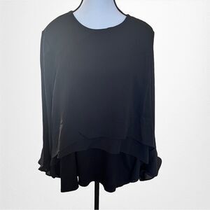 Lisa Rinna Collection Flounce Black Long Sleeve Blouse Size Small